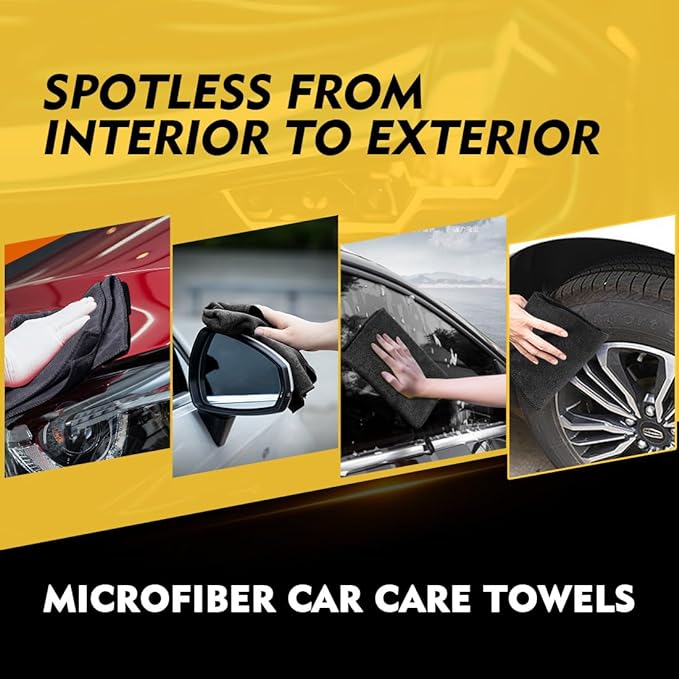HOMEXCEL Black Microfiber Cleaning Cloth 12 Pack – Ultra Absorbent Lint Free Car Cleaning Towels for Interior & Exterior Detailing