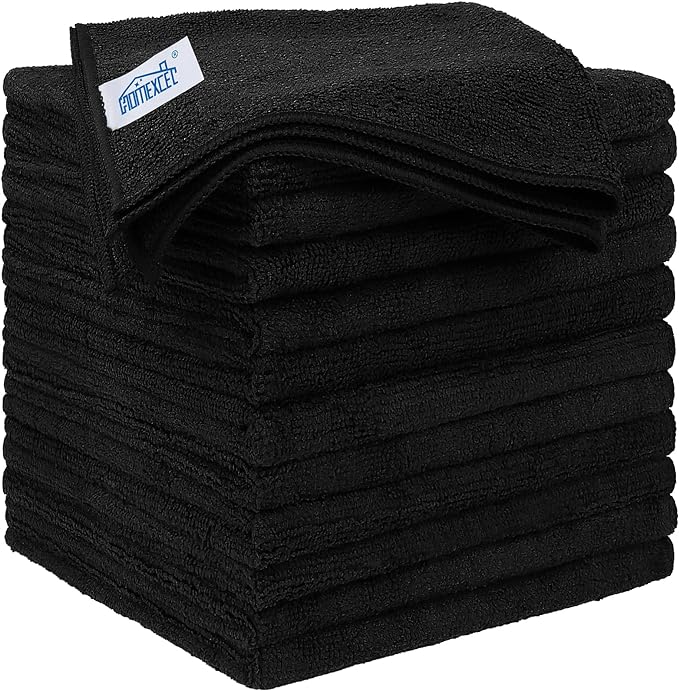 HOMEXCEL Black Microfiber Cleaning Cloth 12 Pack – Ultra Absorbent Lint Free Car Cleaning Towels for Interior & Exterior Detailing